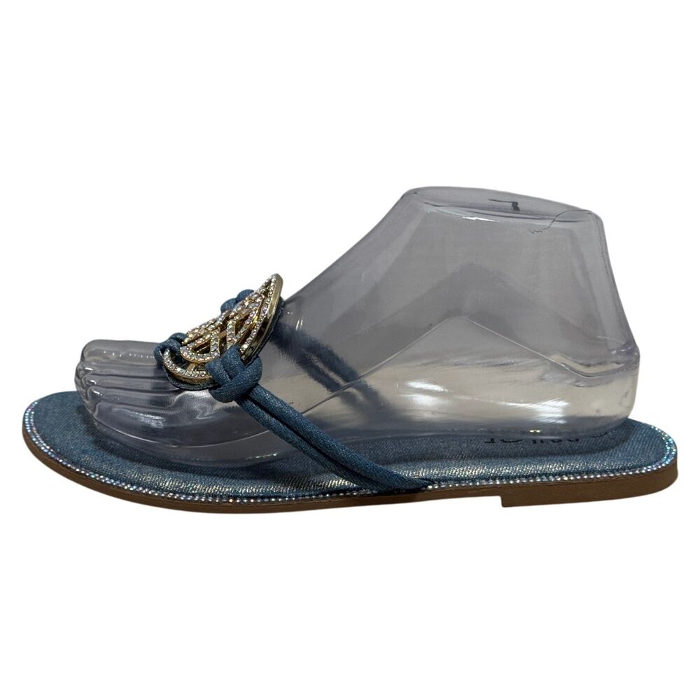 Rouge Sandals Womens 8 Blue Rhinestone Medallion Thong Flat Slip On